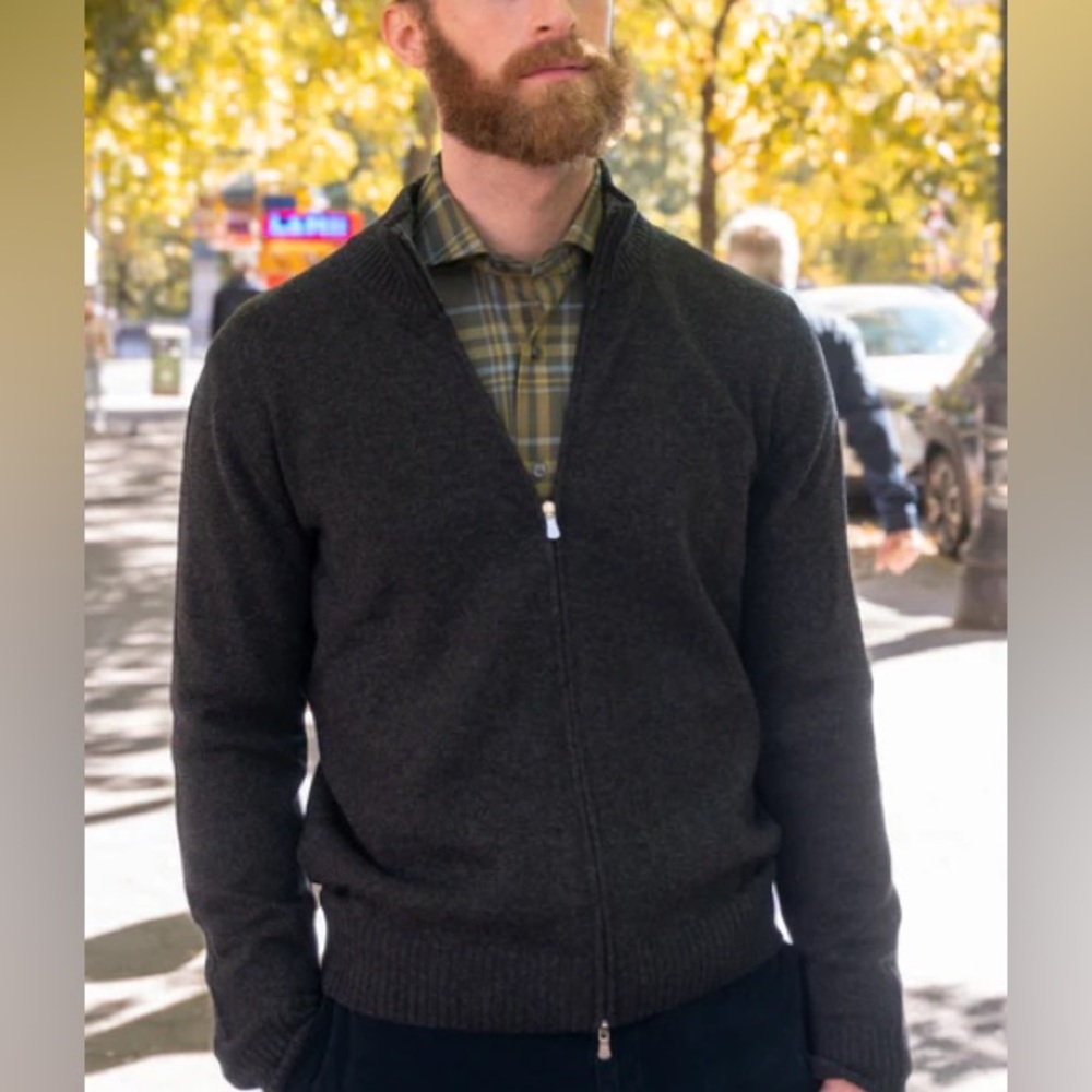 Vintage Lee Men's Dark Gray Zip-Up Sweater